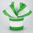 2.5  Satin Team Stripe Ribbon: Lime Green & White (10 Yards) For Sale