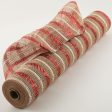 21  Poly Jute Deco Mesh: White & Bold Red Stripes Online Sale