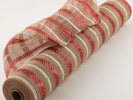 21  Poly Jute Deco Mesh: White & Bold Red Stripes Online Sale