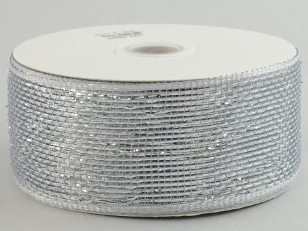 2.5  Poly Deco Mesh Ribbon: Metallic Silver Online now