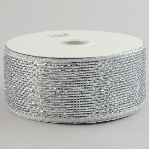 2.5  Poly Deco Mesh Ribbon: Metallic Silver Online now