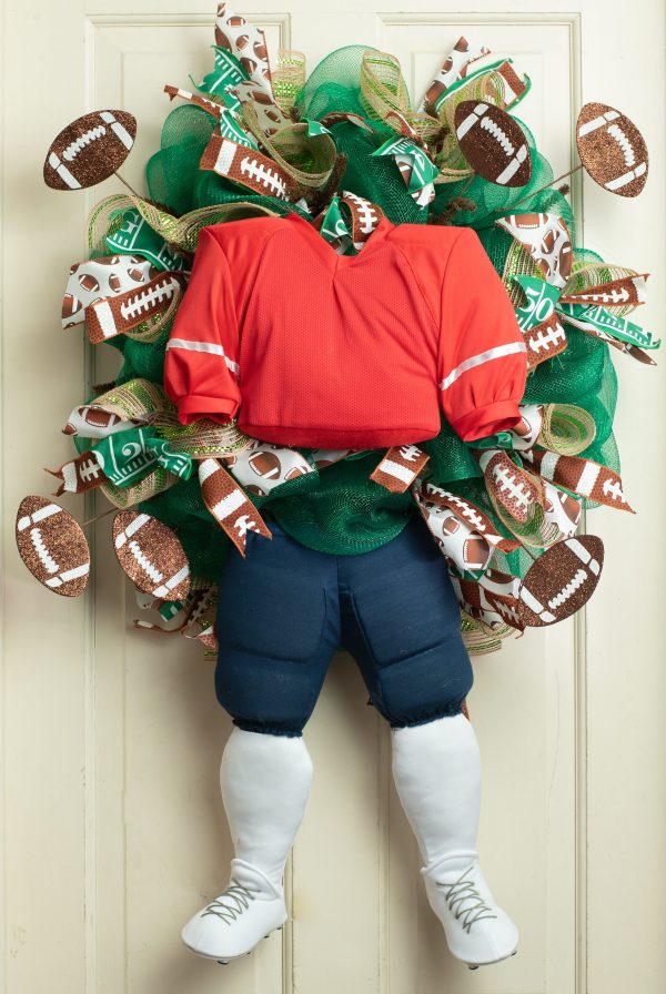 Plush Football Player Wreath Accent: Red, Navy Blue, White on Sale