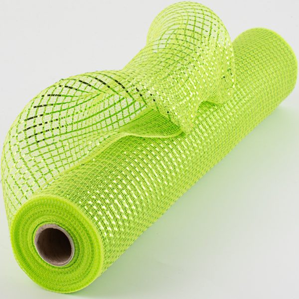 21  Poly Deco Mesh: Wide Foil Metallic Lime With Apple Green For Sale