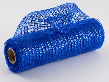 10  Poly Deco Mesh: Wide Foil Metallic Blue With Royal For Discount