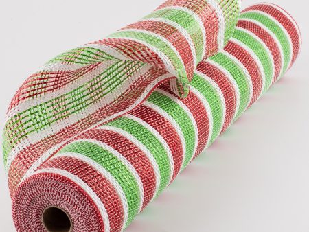 21  Poly Deco Mesh: Laser Foil Red & Lime Stripe Online Sale