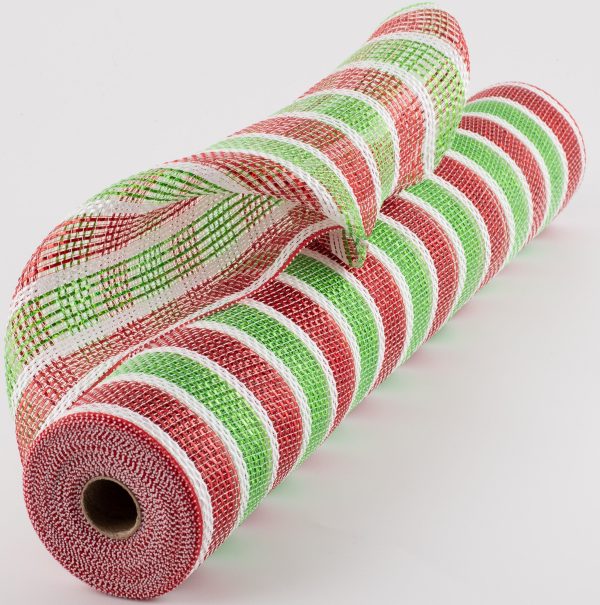 21  Poly Deco Mesh: Laser Foil Red & Lime Stripe Online Sale