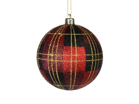 100MM Glitter Plaid Ball Ornament: Red, Burgundy, Gold Supply