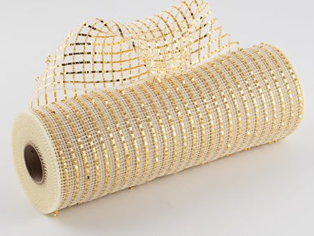 10  Poly Deco Mesh: Wide Foil Metallic Gold With Cream Supply