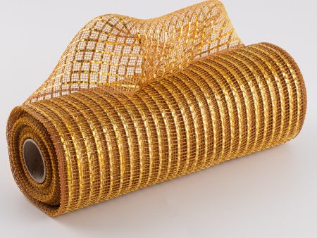 10  Poly Deco Mesh: Wide Foil Laser Gold With Brown Online Hot Sale