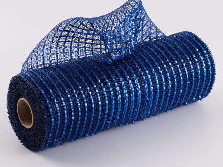 10  Poly Deco Mesh: Wide Foil Metallic Royal Blue With Navy Online