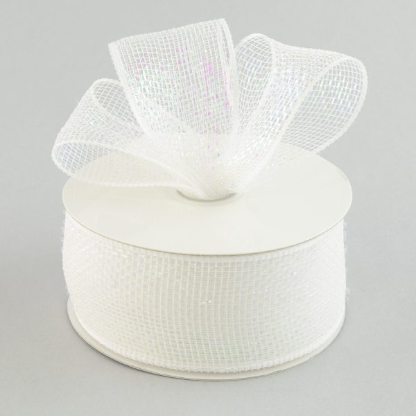 2.5  Poly Deco Mesh Ribbon: White Iridescent Discount