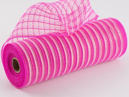 10  Poly Jute Deco Mesh: Pink & Cream Thin Stripe Sale