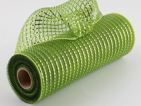 10  Poly Deco Mesh: Wide Foil Metallic Lime With Moss & Apple Online now