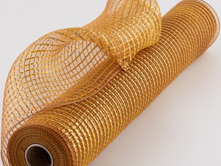 21  Poly Deco Mesh: Wide Foil Laser Gold With Brown Online Hot Sale