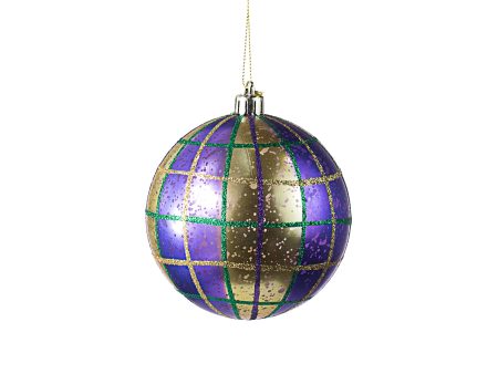 100MM Antique Plaid Ball Ornament: Mardi Gras Sale