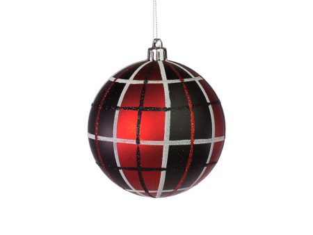 100MM Plaid Ball Ornament: Red, Black, White on Sale