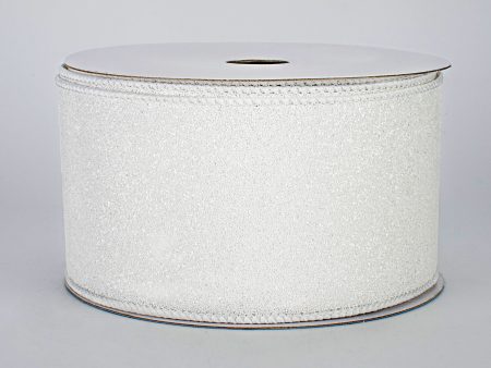 2.5  Glitter On Fabric Ribbon: White (10 Yards) For Discount