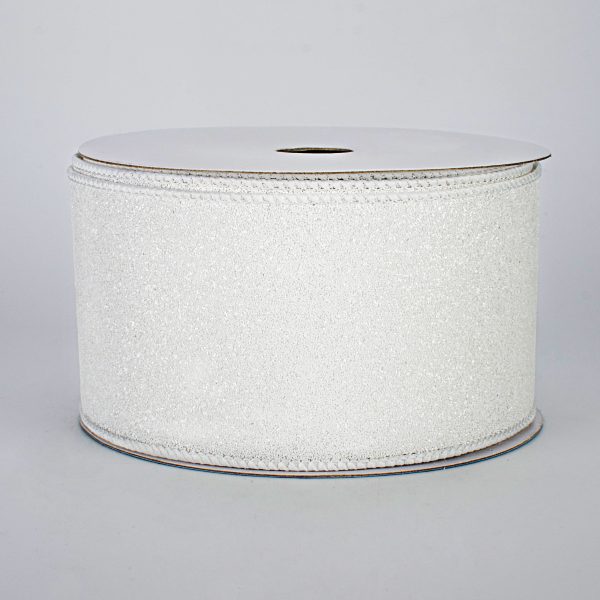 2.5  Glitter On Fabric Ribbon: White (10 Yards) For Discount