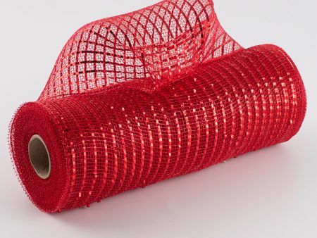 10  Poly Deco Mesh: Wide Foil Metallic Red Hot on Sale