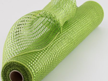 21  Poly Deco Mesh: Wide Foil Metallic Lime With Moss & Apple Online Hot Sale