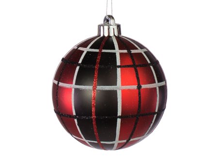 120MM Plaid Ball Ornament: Red, Black, White For Sale