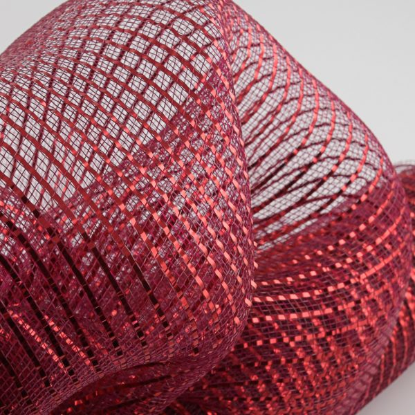 21  Poly Deco Mesh: Wide Foil Metallic Red With Burgundy Discount