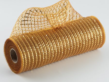 10  Poly Deco Mesh: Wide Foil Metallic Gold With Brown Cheap