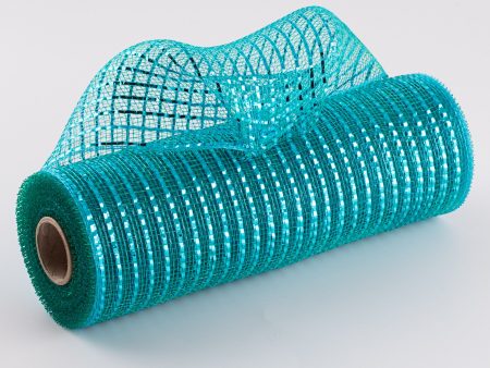 10  Poly Deco Mesh: Wide Foil Metallic Turquoise With Teal Supply