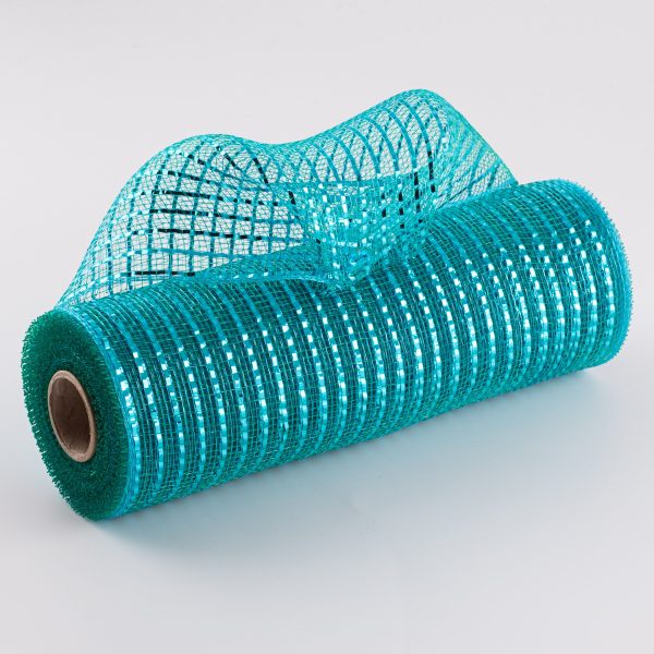 10  Poly Deco Mesh: Wide Foil Metallic Turquoise With Teal Supply