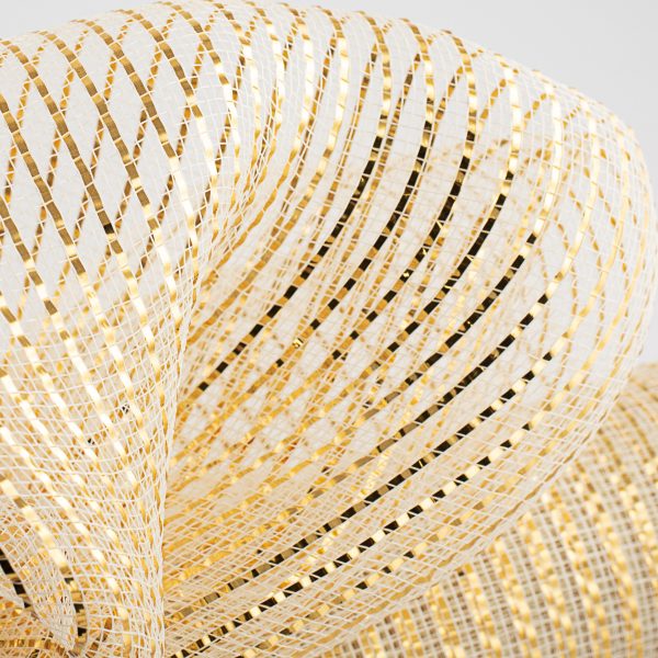 21  Poly Deco Mesh: Wide Foil Metallic Gold With Cream on Sale