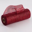 10  Poly Deco Mesh: Wide Foil Metallic Red With Burgundy Hot on Sale