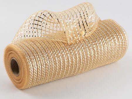 10  Poly Deco Mesh: Wide Foil Metallic Champagne With Gold Online Hot Sale