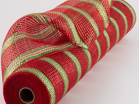 21  Poly Deco Mesh: Metallic Foil Red & Lime With Laser Gold Stripe Online Hot Sale