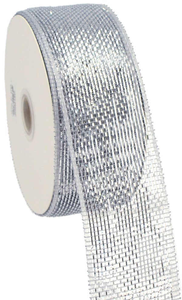 2.5  Poly Deco Mesh Ribbon: Metallic Silver Online now