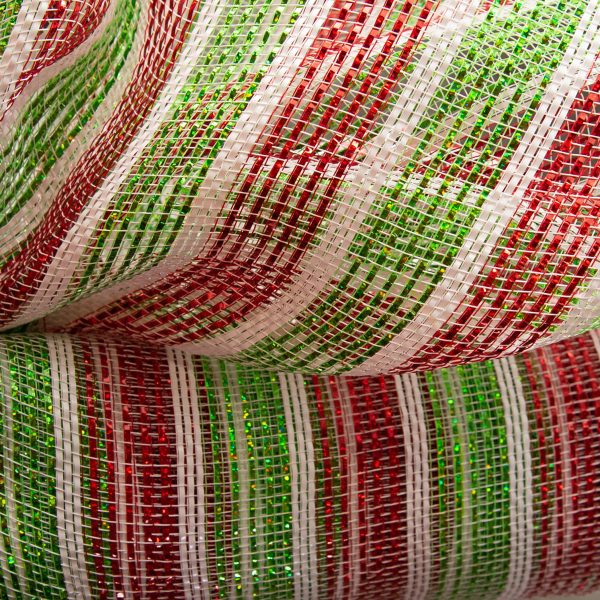 21  Poly Deco Mesh: Laser Foil Red & Lime Stripe Online Sale