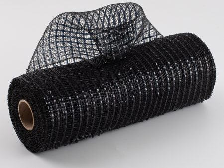 10  Poly Deco Mesh: Wide Foil Metallic Black Supply