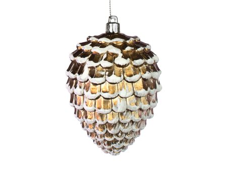 4.5  Pinecone Ornament: Brown With Snow Hot on Sale