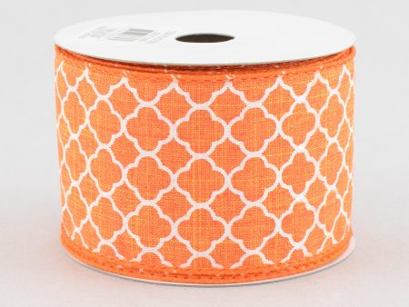 2.5  Quatrefoil Ribbon: Orange & White (10 Yards) For Sale