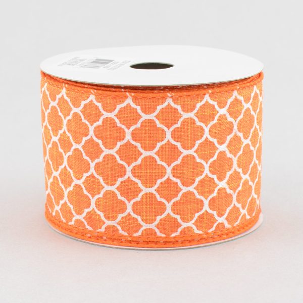 2.5  Quatrefoil Ribbon: Orange & White (10 Yards) For Sale