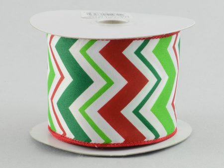 2.5  Satin Chevron Ribbon: Christmas Green & Red (10 Yards) Cheap