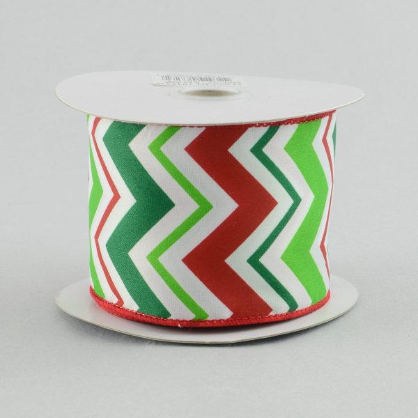 2.5  Satin Chevron Ribbon: Christmas Green & Red (10 Yards) Cheap