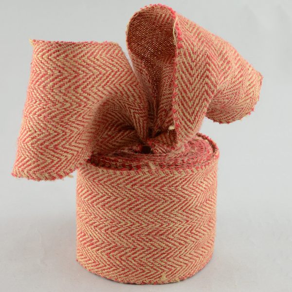 4  Jute Herringbone Ribbon: Natural & Red (10 Yards) For Discount