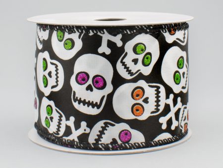 2.5  Crazy Halloween Skull Ribbon (10 Yards) Online Sale