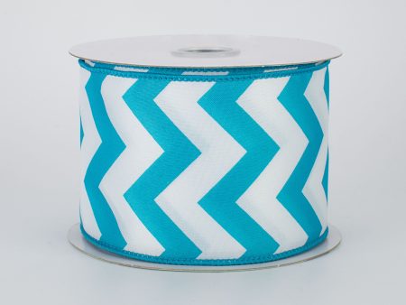 2.5  Satin Chevron Ribbon: Turquoise Blue & White (10 Yards) Online now