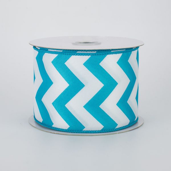 2.5  Satin Chevron Ribbon: Turquoise Blue & White (10 Yards) Online now