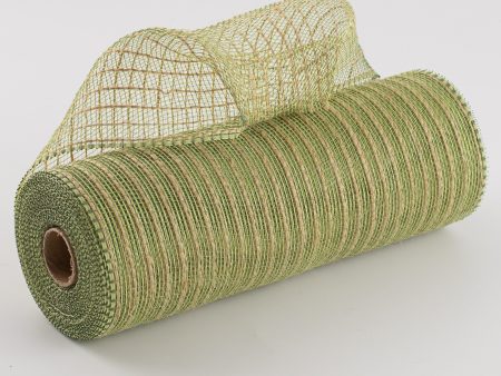 10  Poly Jute Deco Mesh: Natural & Moss Green Thin Stripe (10 Yards) Hot on Sale