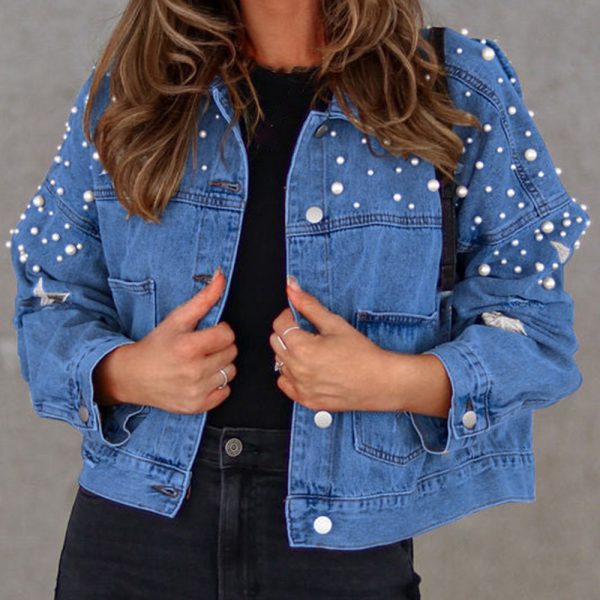 Bead Detail Denim Jacket Fashion