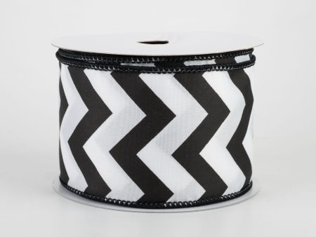 2.5  Satin Chevron Ribbon: Black & White (10 Yards) on Sale