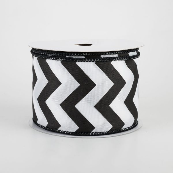 2.5  Satin Chevron Ribbon: Black & White (10 Yards) on Sale