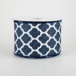 2.5  Canvas Quatrefoil Lattice Ribbon: Navy & White (10 Yards) Supply